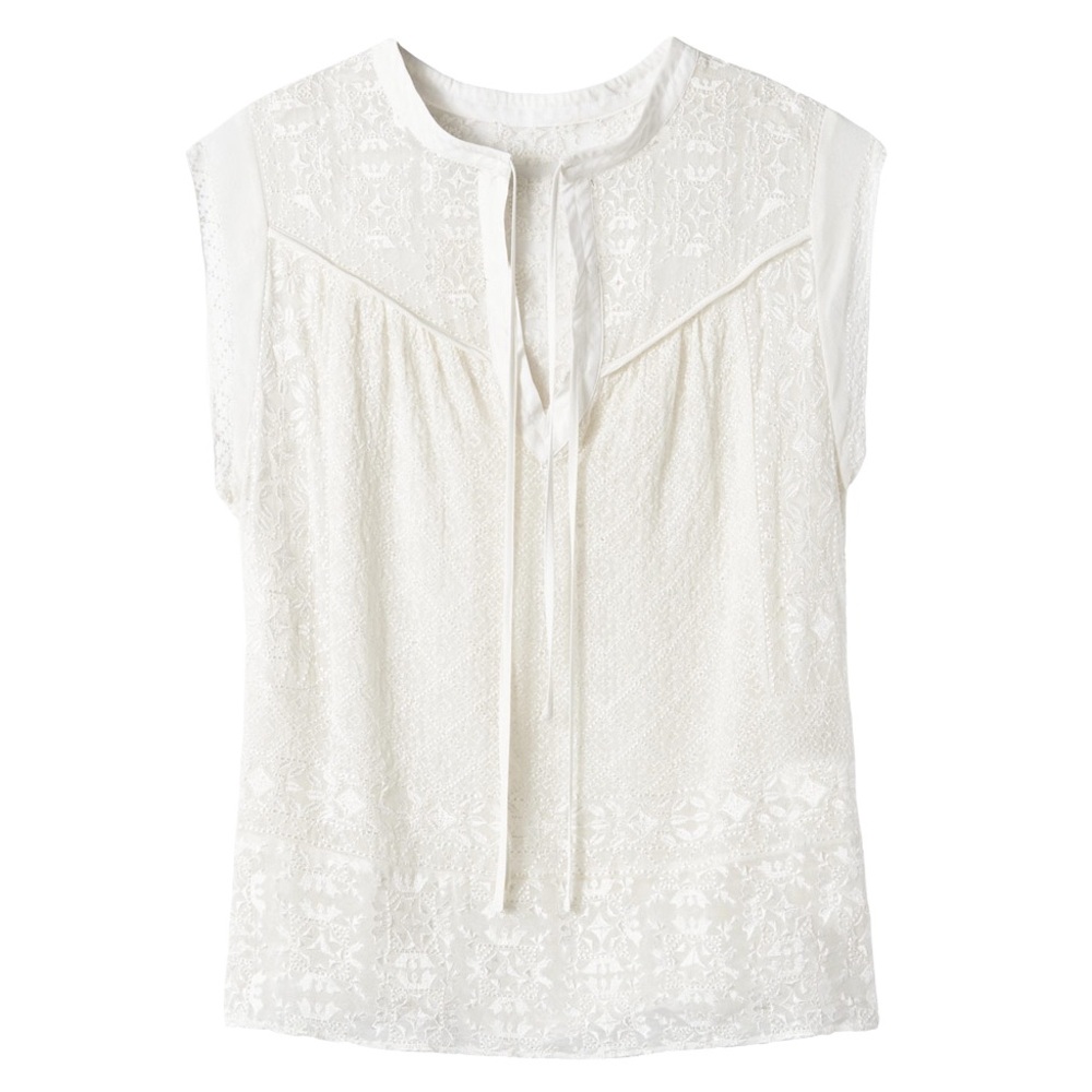 Rebecca Taylor Ada Silk Chiffon Embroidered Split Neck Top Size 4